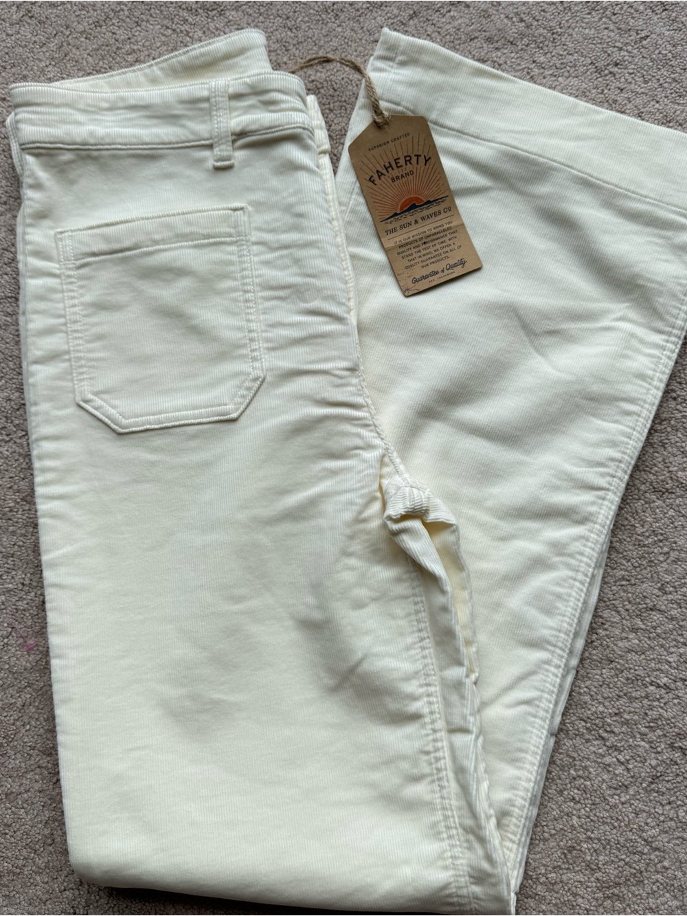 Faherty NWT Egret Cream Stretch Terry Cord Patch Pocket Pants 29 Wide Leg Retro